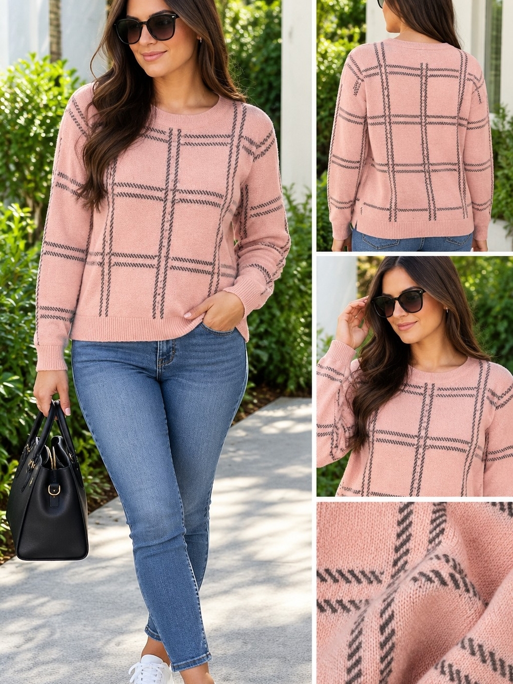 Charter Club Pink Plaid Crewneck Sweater